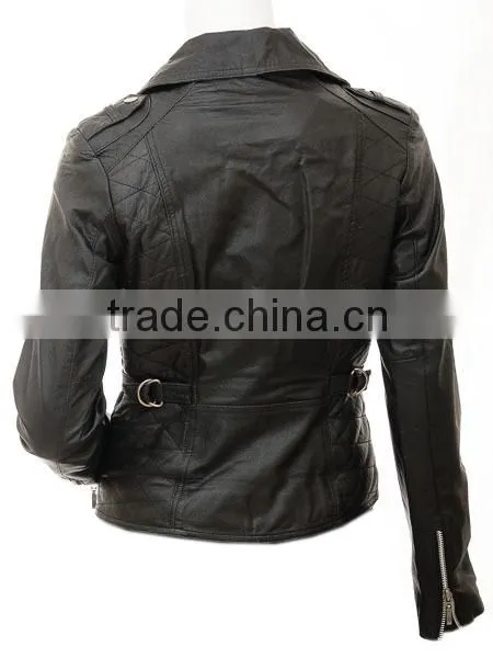 Womens Black Leather Biker Jacket: photo-2
