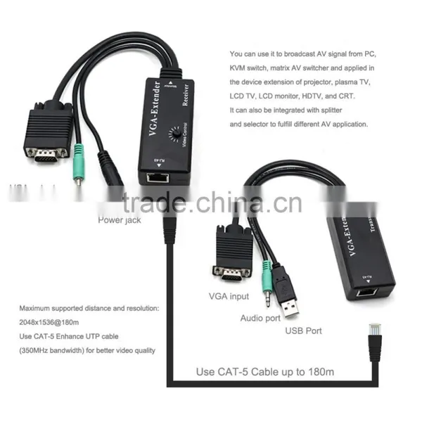 VGA 180M Extender Female To Lan Cat5 Cat5e RJ45 Ethernet Female Adapter photo-6