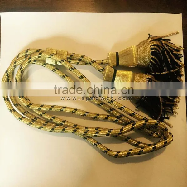 Gold Bright and Black Wire Tassels With Metallic Long Rope | Borlas Gold Fringe With Black Silk Thread
