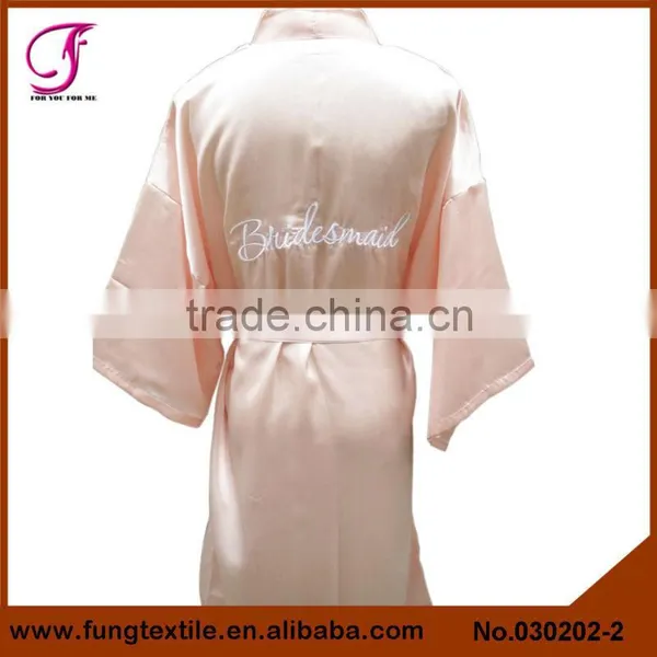 030201 Women Short Design Embroidered Words Silk Kimono Robe photo-6