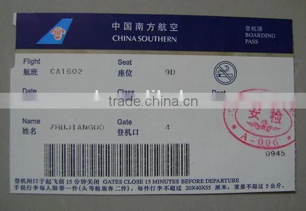 200g Thermal Paper Cheap Price Flight Boarding Pass Tickets Printed photo-5
