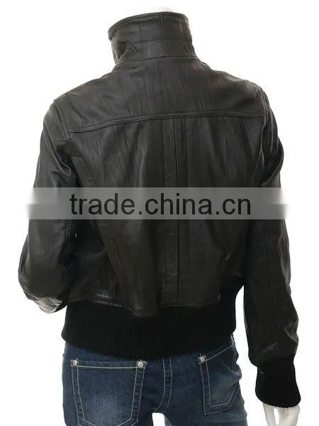 Rib Style Bomber Fashion Leather Jacket photo-2