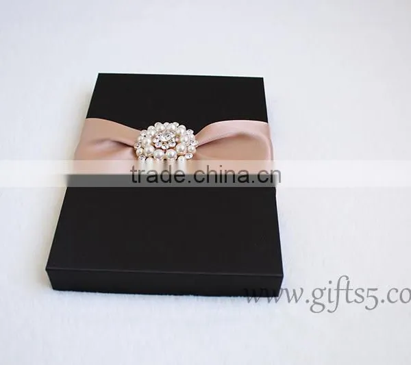 Elegant Black Wedding Invitation Boxes With Brooch photo-6