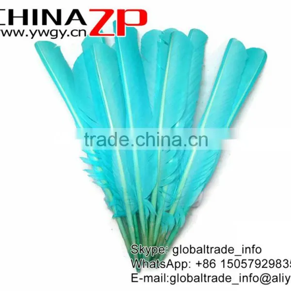 Best Plumage Supplier ZPDECOR Bulk Earrings Dyed Light Blue Turkey Pointers Quill Large Feathers for Sale photo-2