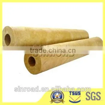 Materials Construction Water Insulated 80kg/m3 Rock Wool Pipe / Tube Fireproof Insulation