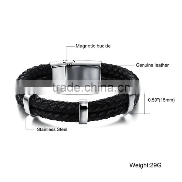 316L Mens Stainless Steel Jewelry Leather Bracelet Wholesale photo-5