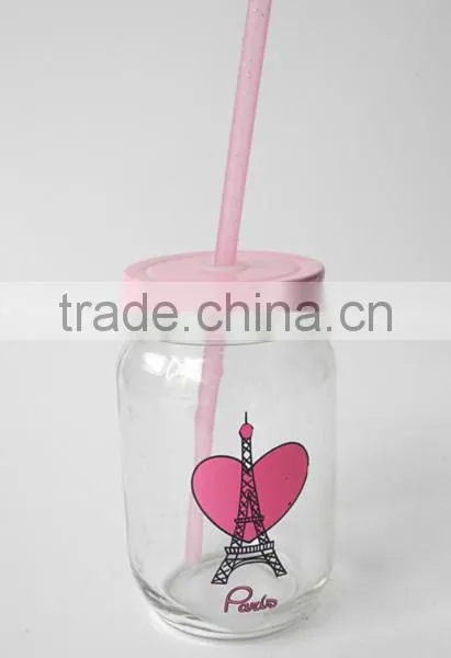 Recycled Valentine's Day Red Lips Design Glass Drinking Jar With Lid photo-2