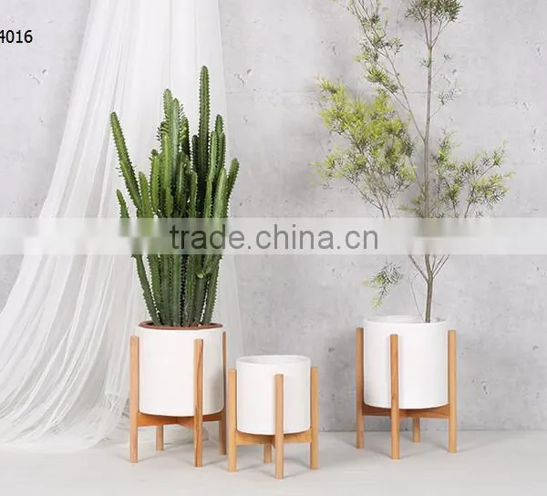 Walnut Stand With Smooth Matte Pot Fibreglass Planter Pot