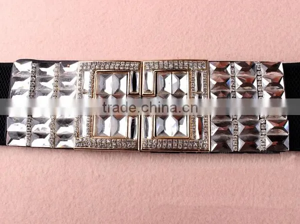 Wholesale Rhinestone Paved Alloy Buckle Elastic Sex Women Lady Waist Belt photo-3
