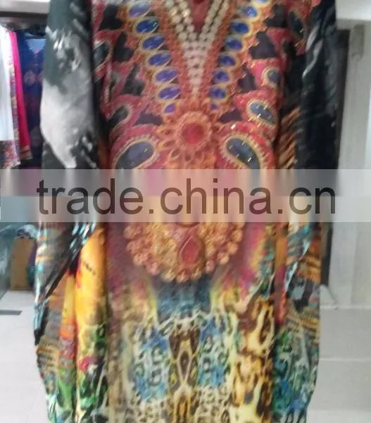 SILK CREPE Crystal Embellished Lace up Kaftan CAFTAN Tunic Poncho Blouse photo-5
