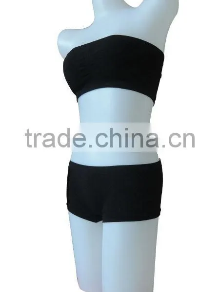 Nice Quality New Style Seamless Woman Underwear Ladies One Piece Bandeau Bra w Removable Cup Pad & Boxer photo-2