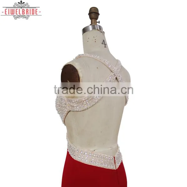 Red Halter Beading Formal Evening Dress photo-3