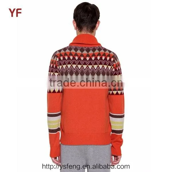 Korea Style Orange Pattern Lapel Wool Man Sweater photo-2