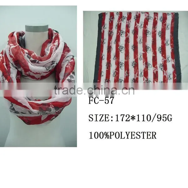 Women's Fashion Polyester Circle Loop Scarf Multicolor Stripe Halloween Skull Pattern Scarf
