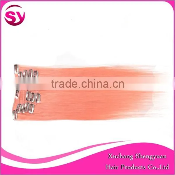 100% Remy Human Virgin Brazilian Hair, Top Quality Most Popular Wholesale Price Clip In Hair Extension Color Pink photo-2