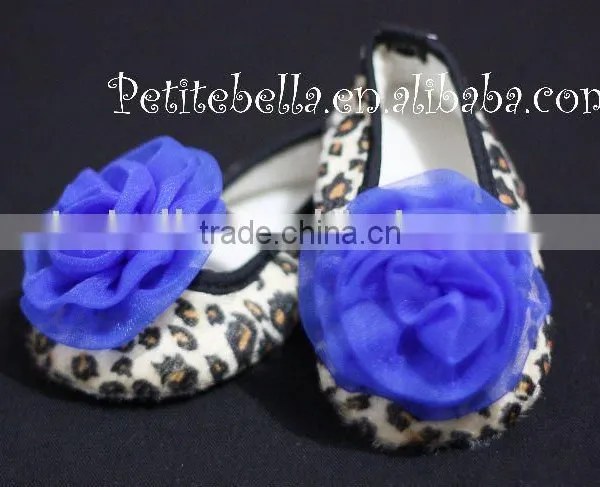 Leopard Print Shoes With Royal Blue Rosettes Pettishoes Crib Shoes MAS20