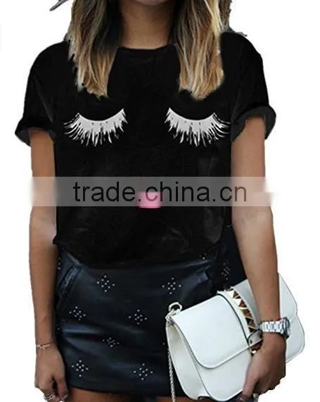 Cute Summer Fashion Women Short Sleeve Printed Tops Casual T Shirt Custom Printing photo-6