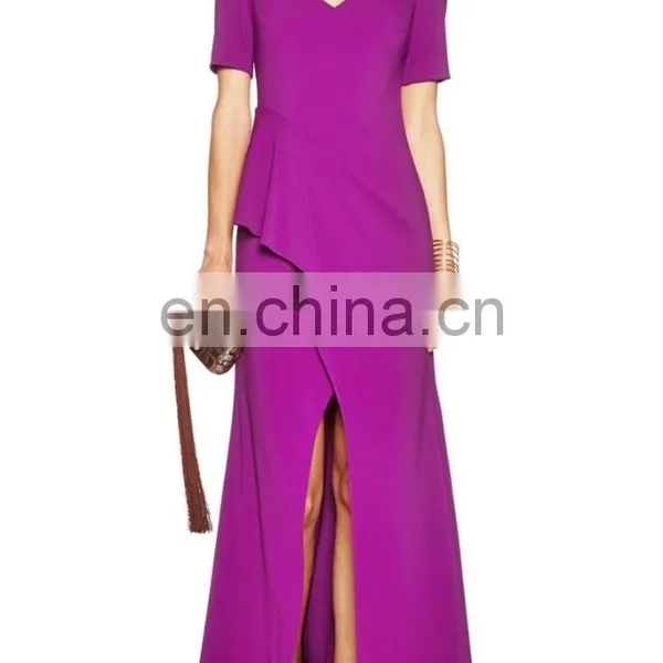 Latest Fashion Purple Evening Dress Front Slit Purple Crepe Evening Gown, Evening Dress China photo-2