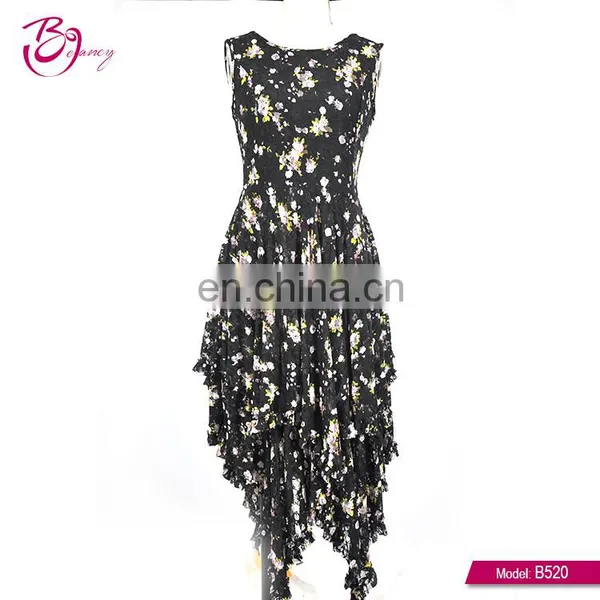 Crew Neck Sleeveless Asymmetric Hem Lady Fashion Dress photo-3