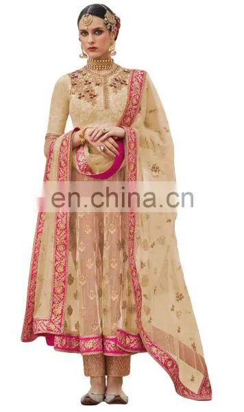 Engagement Wear Stylish Peach Color Lehenga Choli + Bottom Pant Style Anarkali Suits Dress Material 2017 photo-2