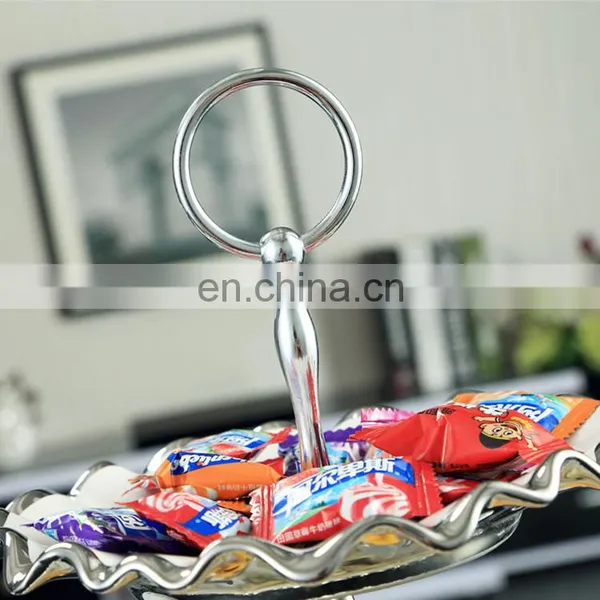Custom Royal Style Restaurant Decor Three-tier Cake Fruit Stand Silver-plated Ceramic Dining Table Decoration photo-5