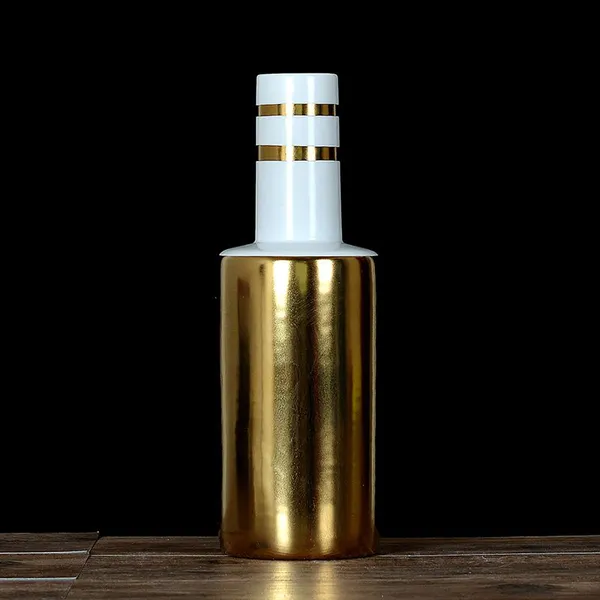 European Electroplate Gold Stripe White Jingdezhen Ceramic Vase For Showroom Decor photo-4