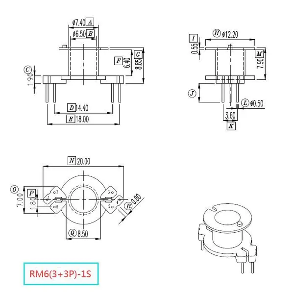 RM6-2S Vertical Bobbins, RM6-2S(3+3P) Bobbins, RM6-2S Vertical Transformer Bobbins. PM9820 Material, Fast Delivery Time. photo-4