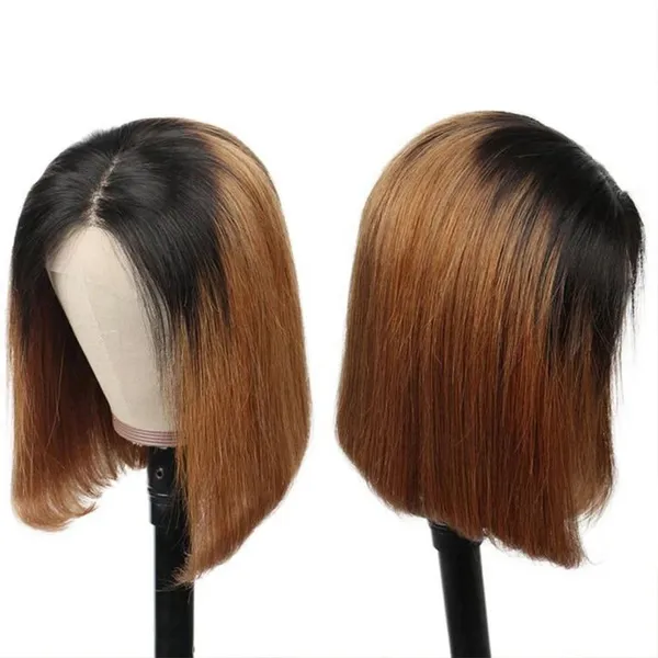 1b/30 Ombre Brown Colored Short Bob Human Hair Lace Frontal Wig 210% Density 13x4 Lace Front Wigs For Women photo-3