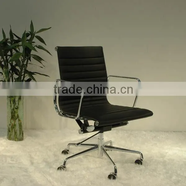 Replica European Style Chrome Aluminum Frame Italian Genuine Leather Lift Swivel Charles and Ray Low Back Office Chair photo-2