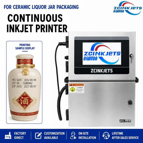 Ceramic Liquor Jar Small Character CIJ Inkjet Printer for Baijiu Wine Packaging and Distillery Production Line Coding