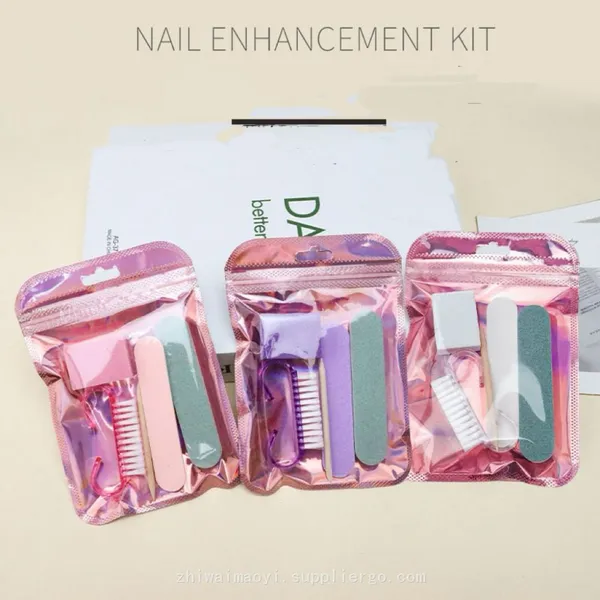 5Pcs Mini Manicure Hygiene Kit Individually Packed Nail File Buffer Horn Brush Set for Beauty Salon Wholesale