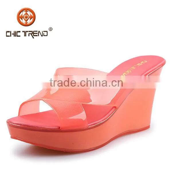 2016 Newest Design Wedge Jelly Shoes Cross Straps Crystal Ladies Sandals Melissa Pvc Shoes