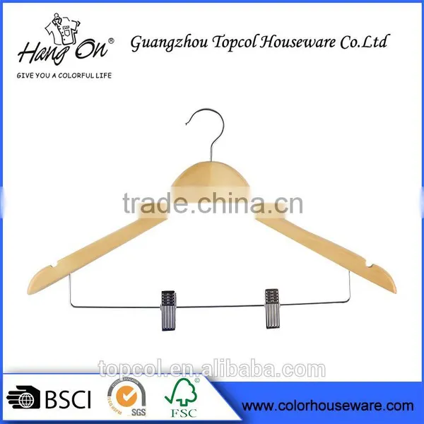 Wooden Clothes Hanger With Clips/natural Color Wood Hanger photo-2