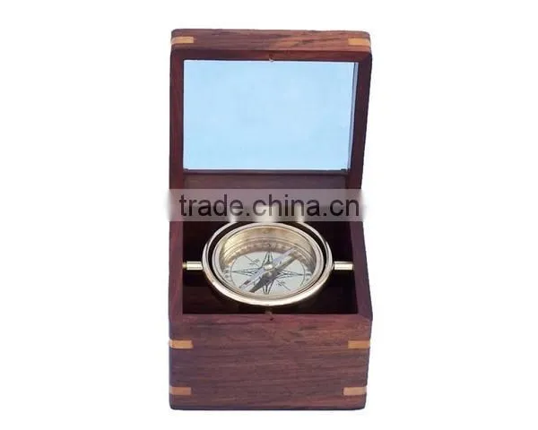 Nautical Solid Brass Lifeboat Compass With Rosewood Box 13439 photo-2