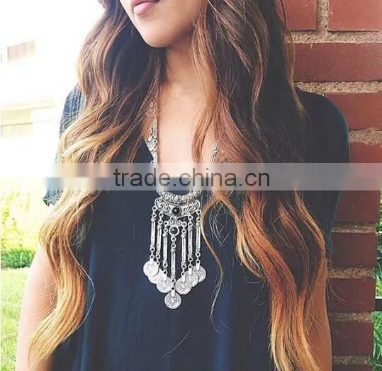 Wholesale Boho Antique African Statement Coin Long Tassel Pendants Luxury Necklace photo-3