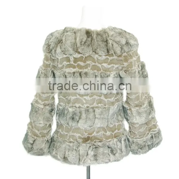 Women Rex Rabbit Fur Coats Patch Fur Coat KZ14132 photo-3