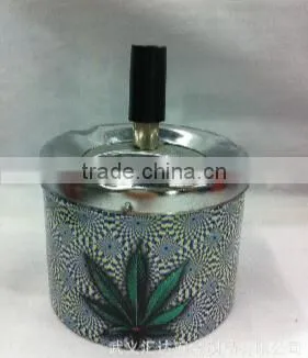 ASHTRAY METAL WEED MARIJUANA LEAF GIFT NEW SMOKE CIGARETTE PUSH DOWN SPINNING photo-2