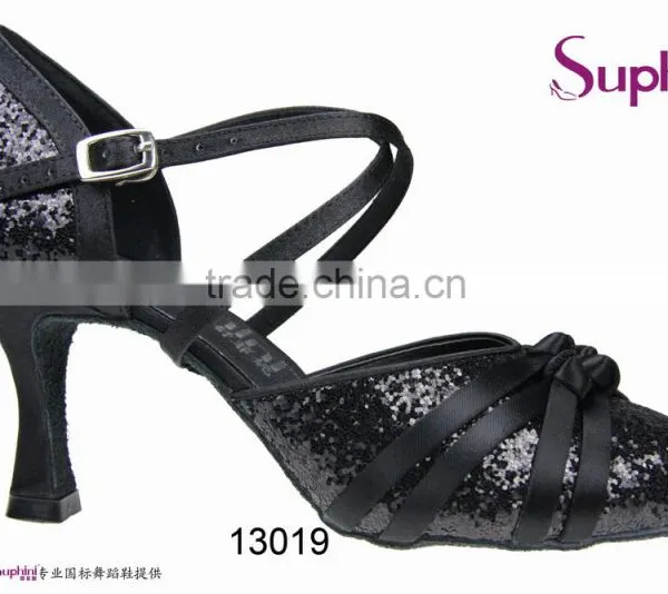 Suphini Glitter Black High Heels Women Ballroom Shoes Dance photo-3