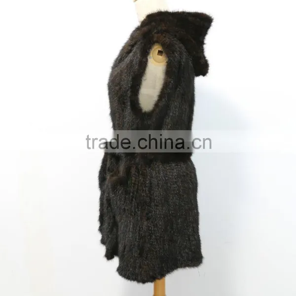 Fashion Genuine Knitted Mink Fur Vest With Hood for Women M2902 photo-2