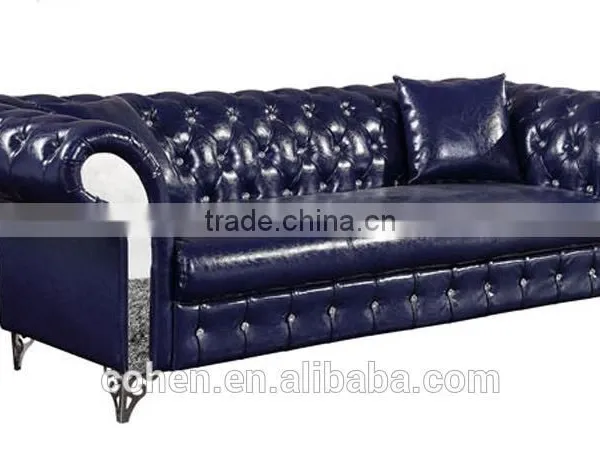 Chesterfield Mazarine Genuine Leather Sofa Designs With Crystal Buttons Stainless Steel Legs SF006 photo-2