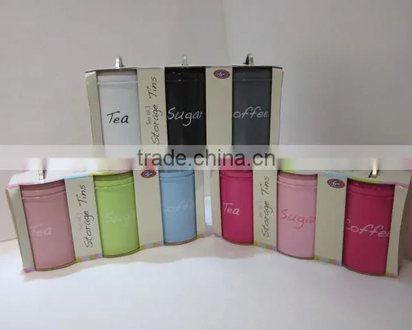 Powder-Coated Retro Metal Tea Coffee Sugar Can Candy Bean Nuts Set of 3 Storage Canister photo-6