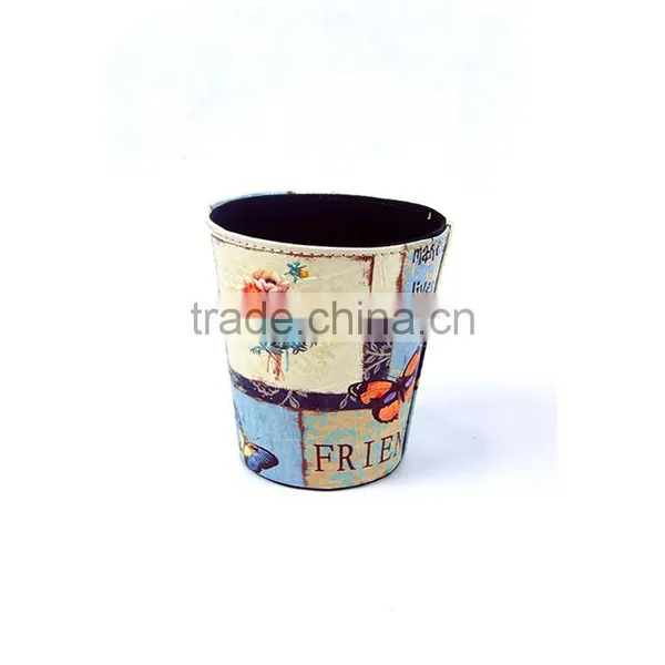 Eco-friendly Trash Can Faux Leather Open Top Standing Waste Bin photo-2