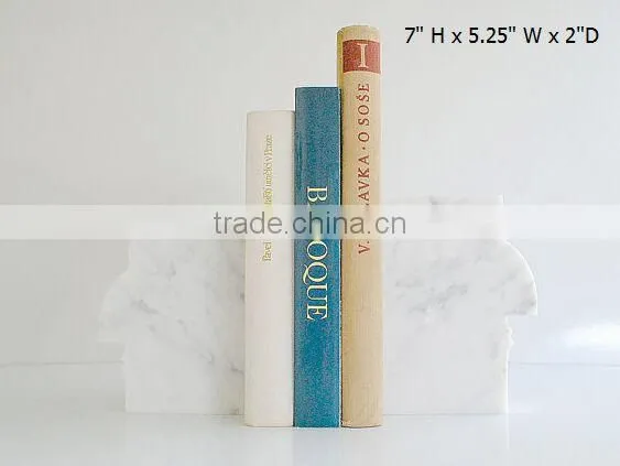 Simple Home Library Office Decor Minimalist Bookends White Carrara Marble Contemporary Bookend Stand photo-4