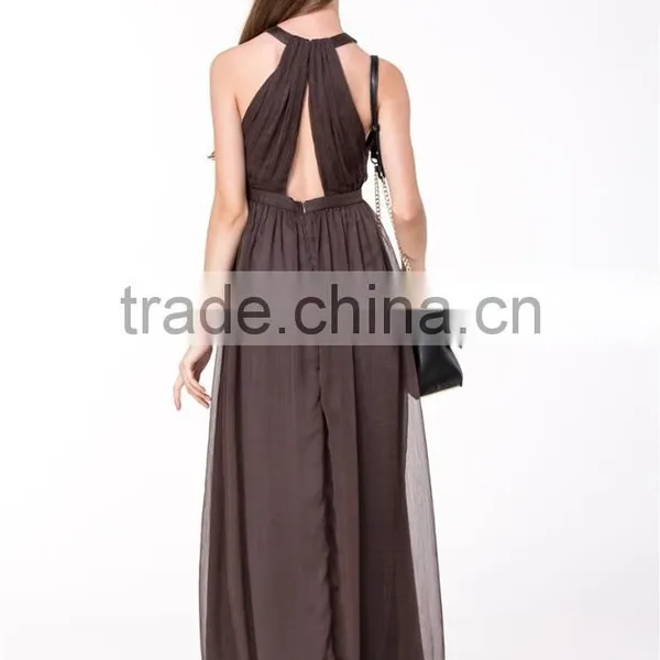 2017 New Arrival Sexy Women Dress Halter Plunge Neck Pleated Bodice Wholesale Maxi Dress Long Evening Dress photo-2