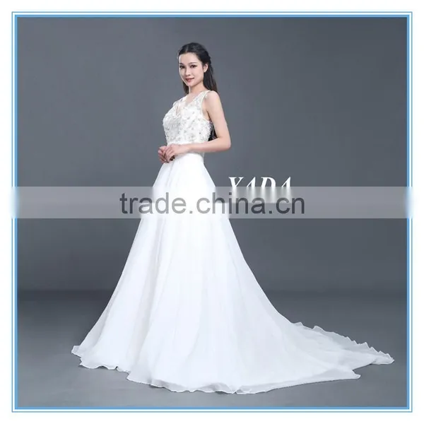Holy Chiffon V Neck Hand Beaded Long Train A Line Bridal Wedding Dress For Wedding photo-3