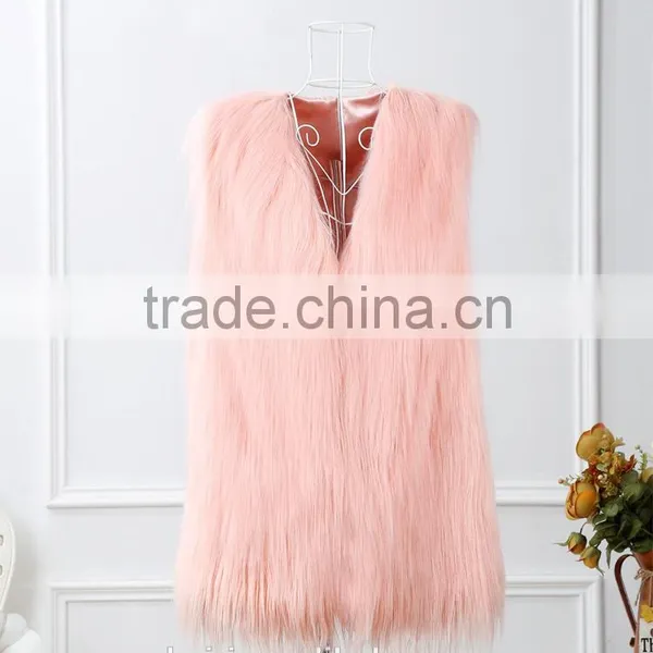 Pure Colour Long Hair Woman Sheep Fur Faux Fur Sleeveless Waistcoats photo-6