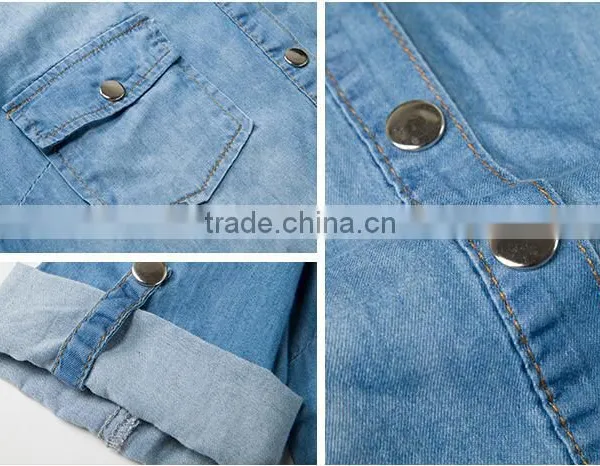 EY1932B Hot Selling Classical Shirt Dress Apparel Fashion Rolled Sleeves Denim Dress photo-5
