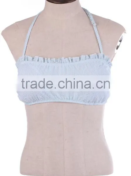 Whlolesale Hot Sale Monogrammed Seersucker Ruffle Bandeau Top photo-3
