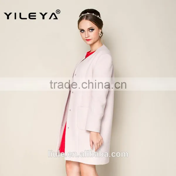 2015 Latest Fashionable o Neck Apricot Plain Style Brand Name Women Winter Coat photo-3