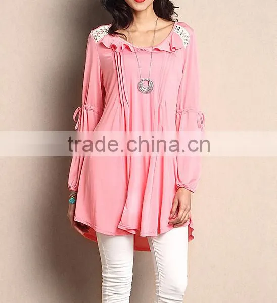 Hot Selling Women Tops With Pink Peasant Tunic Women Outwear Women Clothing GD90426-40